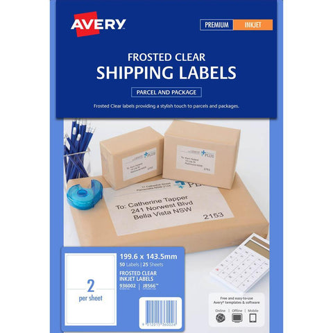 Avery 936002 J8566 Shipping Label Frosted Inkjet 2up Clear Pack 25
