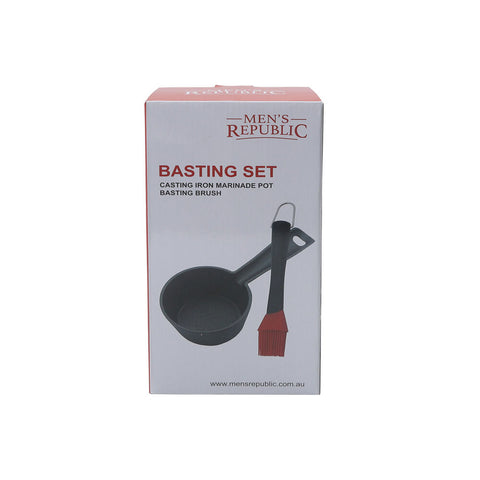 Men’s Republic Basting Set with Cast Iron Pot and Brush for BBQ - Black