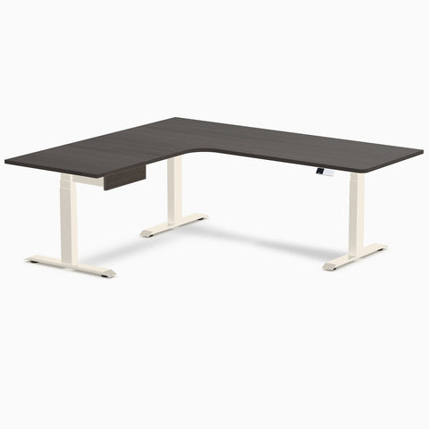Desky L-Shape Melamine Standing Desk With Drawer 200cm - Left Return Burnished Wood Top and Wheat Leg