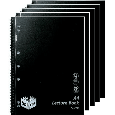 Spirax P906 Lecture Book 7mm Ruled 7 Hole Punched Wiro Bound A4 (Black)