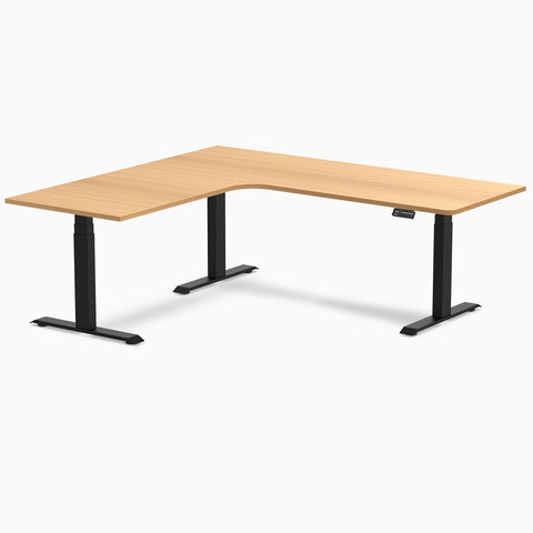 Desky L-Shape Melamine Sit Stand Desk 200cm - Right Return Select Beech Top and White Leg
