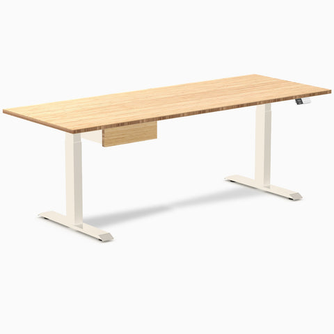 Desky Dual Bamboo Standing Desk With Drawer 200cm and Wheat Frame