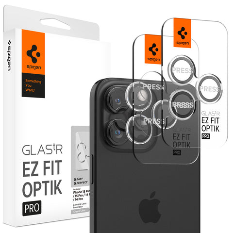 SPIGEN EZ Fit Optik Pro 2PCS Glass Camera Lens Protector for iPhone 17 Pro/Max/16 Pro/Max/15 Pro/Max/14 Pro/Max (Clear)