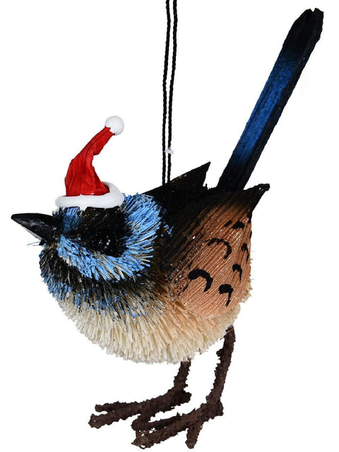 Christmas Warehouse - DECRH011 Native Blue Wren Whimsical Organic Australian Ornament | 10cm Blue, Black & Brown with Red & White