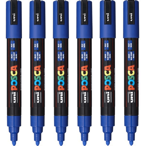 Uni Posca PC-5M Posca Poster Marker Medium Bullet Tip 2.5mm (Blue) [6 Pack]