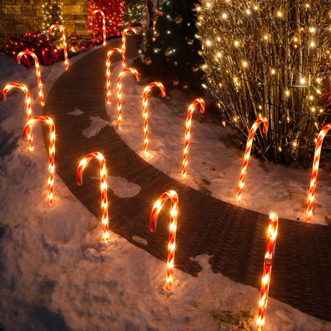 Lexi Lighting Dual Power Set of 6 LED Candy Cane Stakes Path Light
