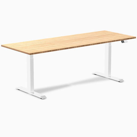 Desky Dual Bamboo Sit Stand Desk 200cm Bamboo Desktop and White Frame