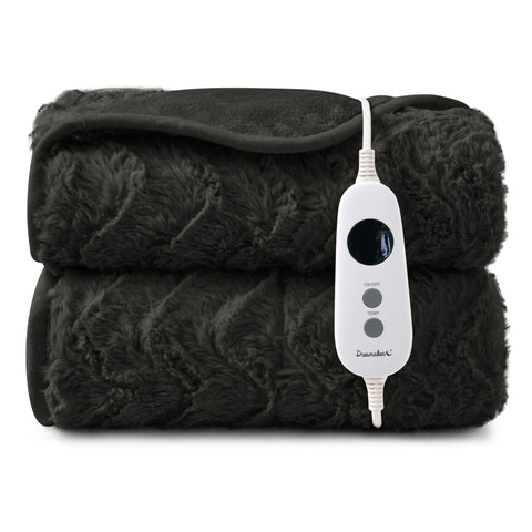 Dreamaker 500gsm Faux Fur Electric Heated Throw Blanket [180x200cm] (Charcoal)