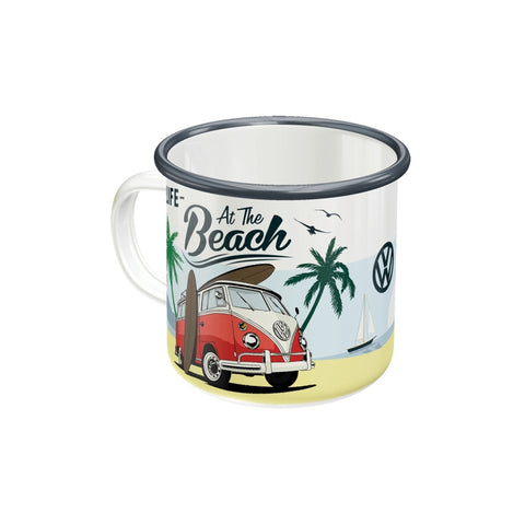 Nostalgic-Art Enamel Coffee Mug VW Bulli Beach Theme Design 360ml 8x8cm