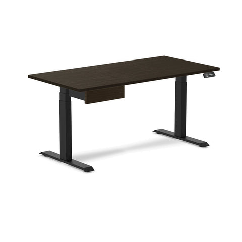 Desky Dual Bamboo Standing Desk With Drawer Dark Bamboo Standing Desk With Drawer 150cm and Matte Black Frame