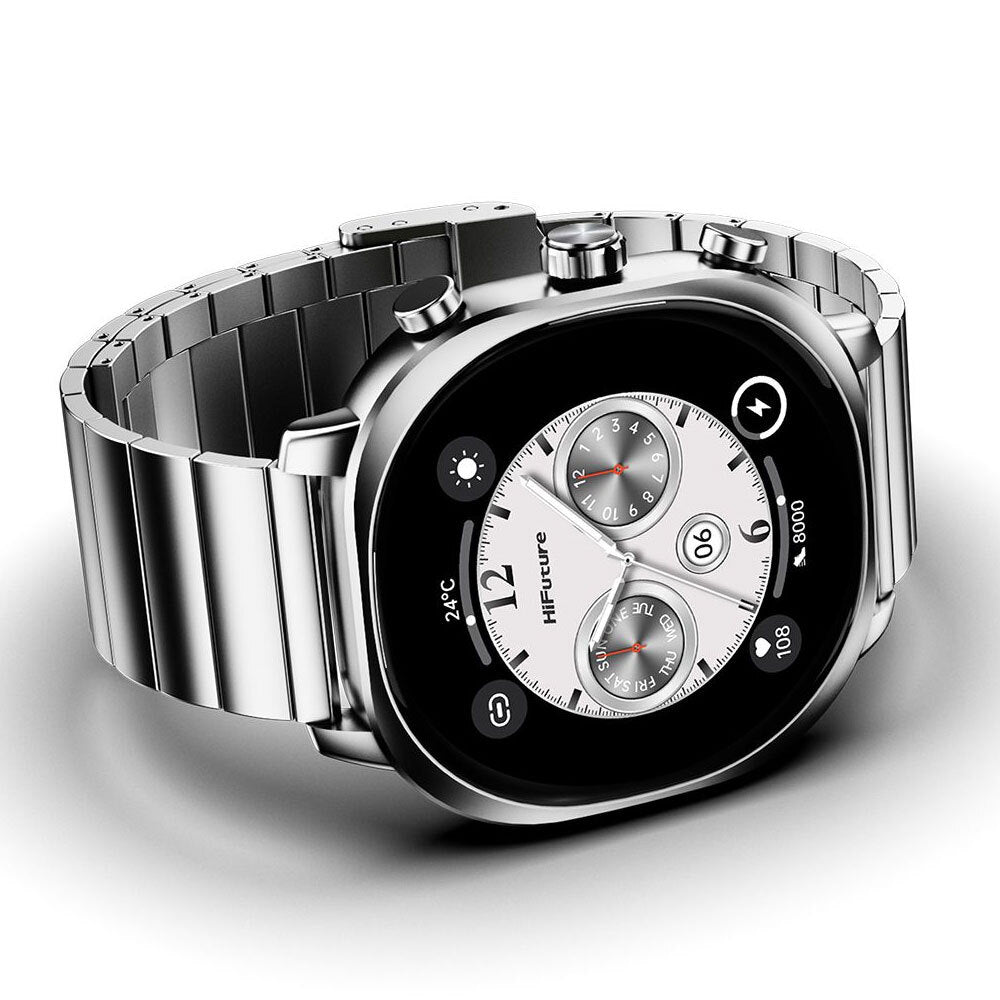 HiFuture AIX Amoled Stainless Steel Smartwatch (Titanium Silver) - JB Hi-Fi