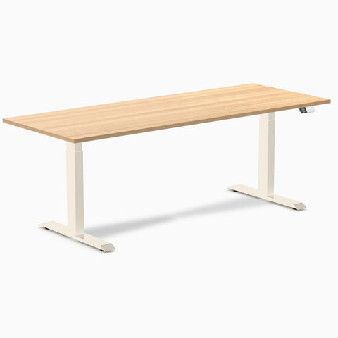 Desky Dual Melamine Sit Stand Desk 200cm Sublime Teak Desktop and Wheat Frame