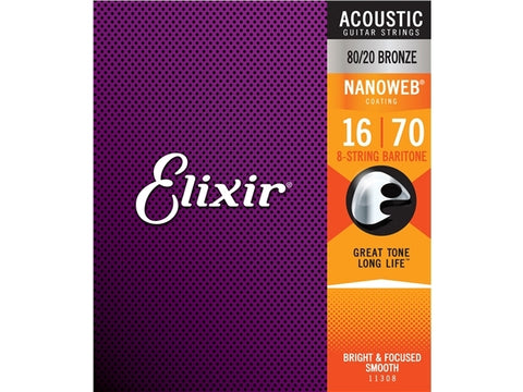 Elixir #11308 Acoustic Nanoweb 8 Guitar String Set 16-70 Baritone