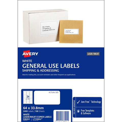 Avery General Use Labels, 64 x 33.8 mm [2400-Pieces]