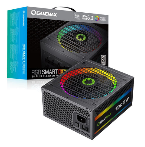 GameMax RGB-1300 1300W 80+ Platinum Fully Modular PSU - ATX 3.0 & PCIe 5.0 Ready, Native 600W 12VHPWR, ARGB Sync, Flagship Gaming Power Supply