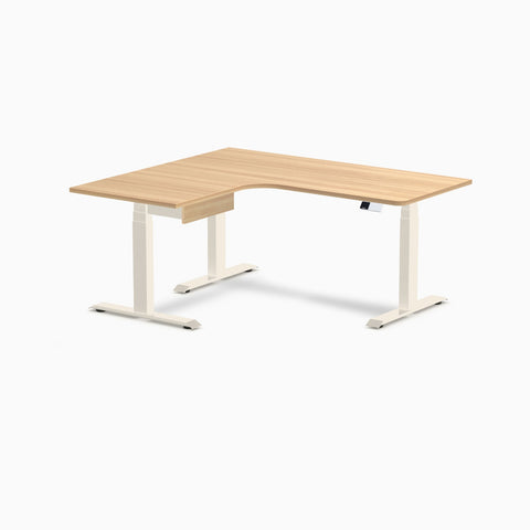 Desky L-Shape Melamine Standing Desk With Drawer 160cm - Left Return Sublime Teak Top and Wheat Leg