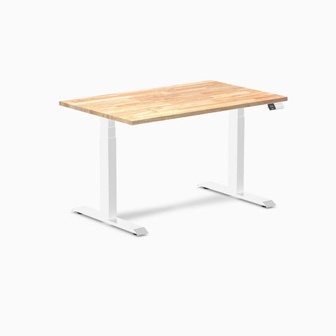 Desky Dual Rubberwood Sit Stand Desk 120cm Natural Timber Desktop and White Frame
