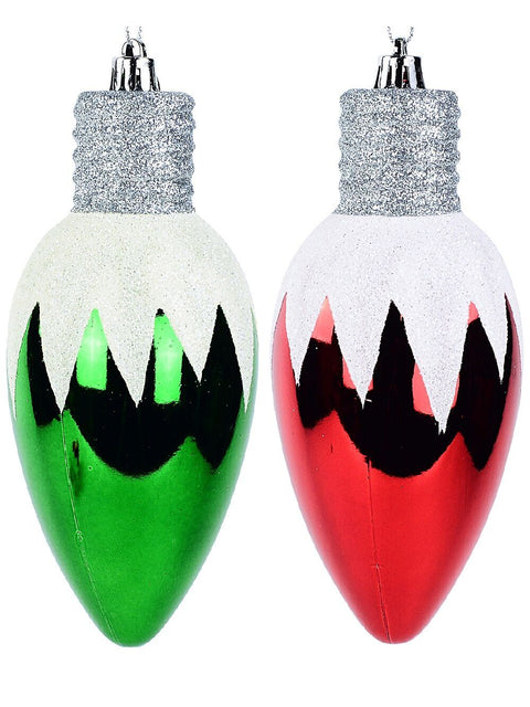 Christmas Warehouse - DECRH039 4x Whimsical Red & Green Majestic Icicle Light Bulb Baubles | 16cm Red, Green, White & Silver