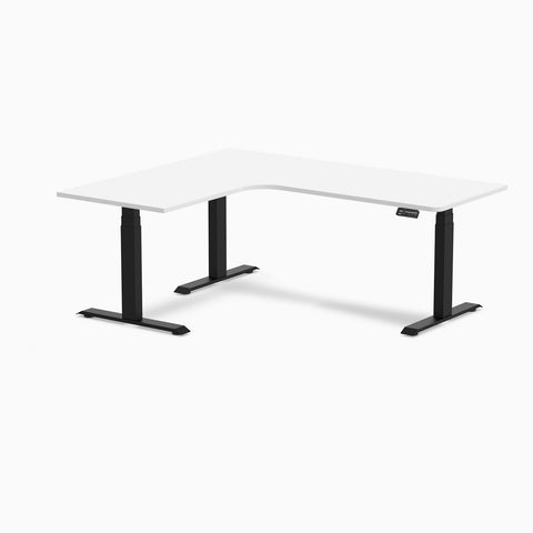 Desky L-Shape Melamine Sit Stand Desk 1800x1500mm - Left Return (White Desktop/Matte Black Leg)