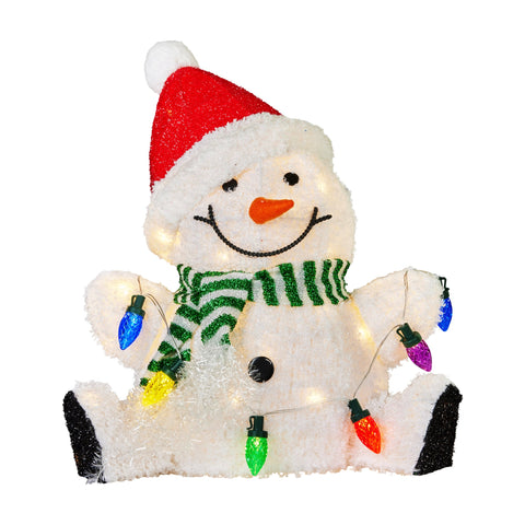 Christabelle 40cm Light Up Sitting Snowman Christmas Decoration with 35 Warm White LED Lights Festive Tabletop Decor
