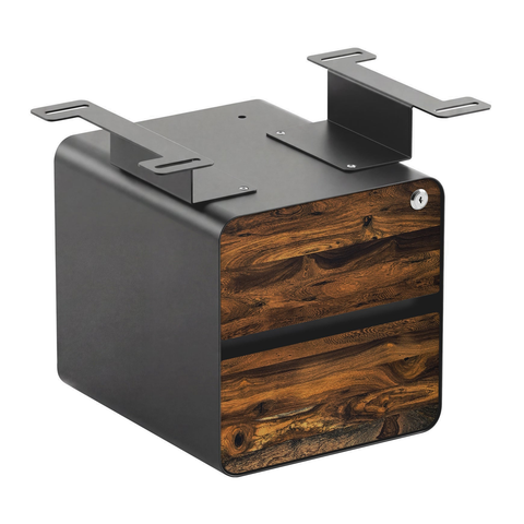 Desky Minimal Under Desk Cabinet - Pheasantwood Hardwood / Space Grey