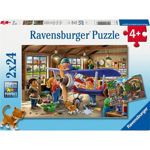 Ravensburger 2x12-Pieces Airplane & Train Repairs Puzzle