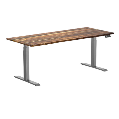 Desky Dual Hardwood Sit Stand Desk 180cm Pheasantwood Desktop and Space Grey Frame