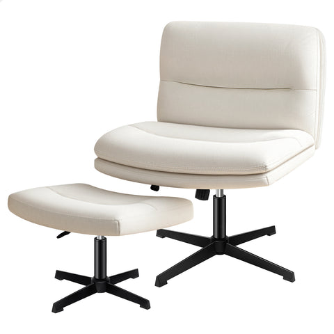 ALFORDSON Office Chair Computer Seat Cross-legged Work Ottoman Velvet (Beige)
