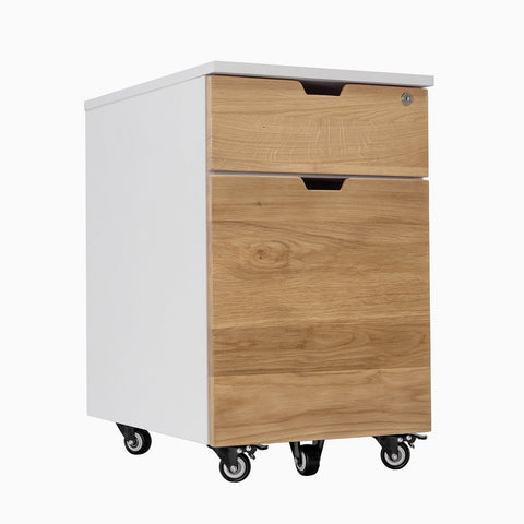 Desky Minimal Wooden Filing Cabinet - White / White Oak Hardwood