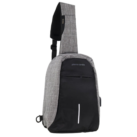 Pierre Cardin Mens Nylon Sling Bag - Grey/Black