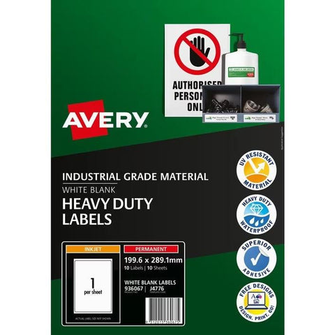Avery 936067 J4776 Heavy Duty Inkjet Labels 1Up (White) [Pack 10]