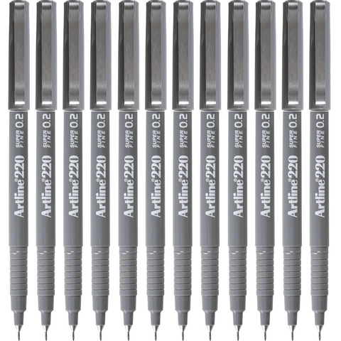 Artline Box 12 220 Fineline Pen 0.2mm Extra Fine (Grey)
