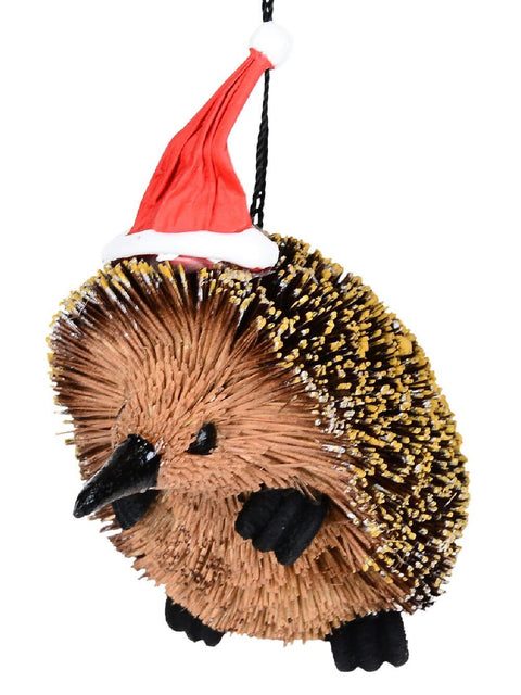 Christmas Warehouse - DECRH007 Native Echidna Whimsical Organic Australian Ornament | 70mm Brown with Yellow Butterscotch, Black, Red & White