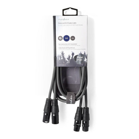 Nedis Balanced Audio Cable 2x XLR 3-Pin M-F Pair Microphone Cable 1.5m Grey