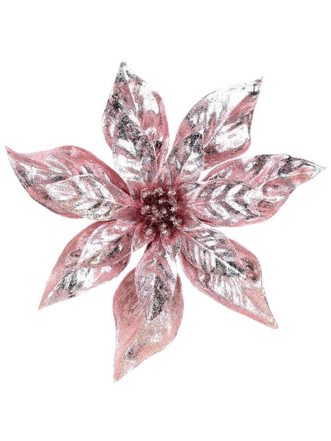 Christmas Warehouse - PICK2310 Shiny Pink Moulded PVC Poinsettia Christmas Tree Clip Pick | 22cm Pink