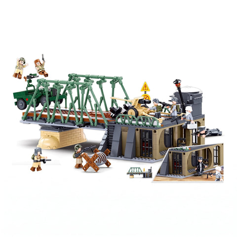 Sluban B0981 Model Kit WWII Battle of Budapest Winter Counter Attack Military Bridge Checkpoint Diorama Army DIY Set Toy