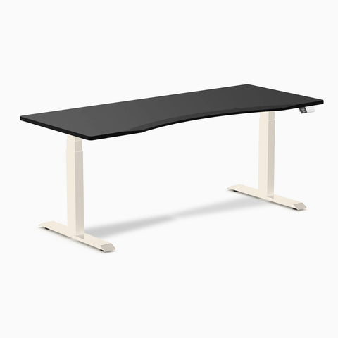Desky Dual Ergo Edge Sit Stand Desk 180cm Black Desktop and Wheat Frame