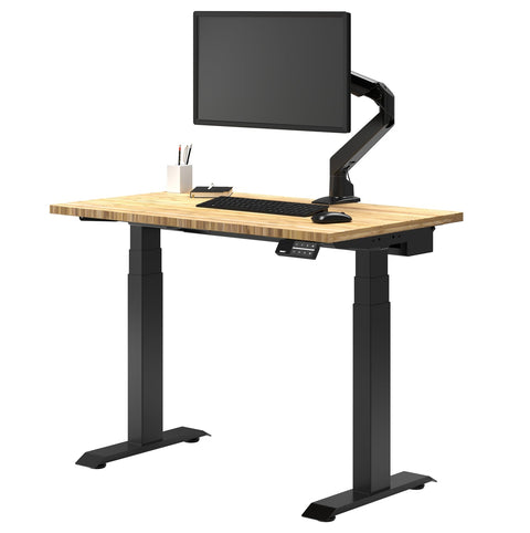 Desky Dual Mini Bamboo Sit Stand Desk 80cm (Bamboo Desktop/Matte Black Frame)