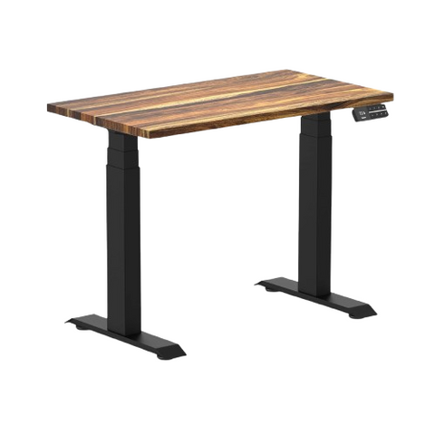 Desky Dual Mini Hardwood Sit Stand Desk 90cm Pheasantwood Desktop and Matte Black Frame