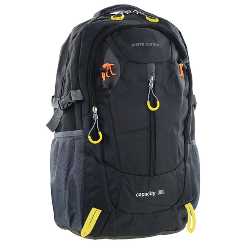 Pierre Cardin Mens 30L Nylon Adventure Travel Hiking Backpack Bag in Black