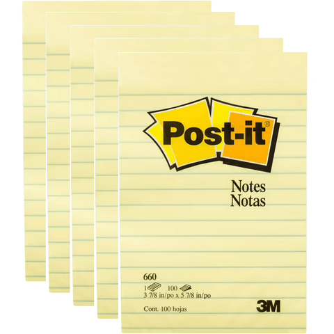 Post-It 660 Ruled Lines Sticky Notes 98x149mm (Yellow) [Pack 5]