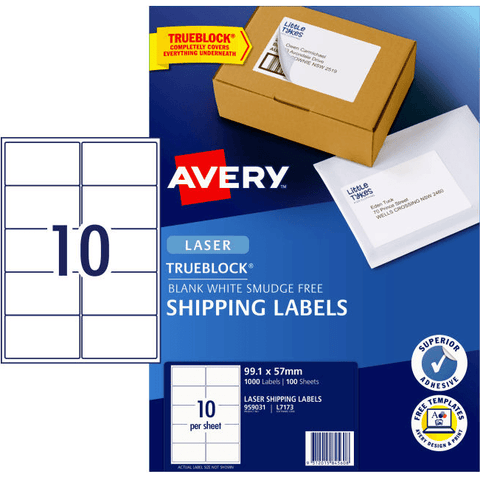 Avery 959031 L7173 Trueblock Shipping Label Laser 10/Sheet (White) [Pack 100]