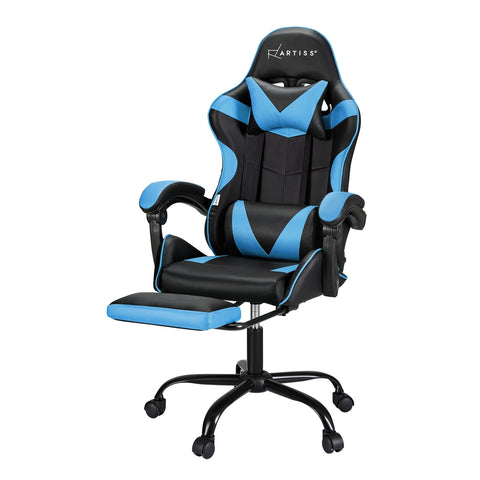Artiss 2 Point Massage Gaming Office Chair Footrest (Cyan Blue)