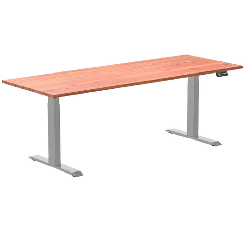 Desky Dual Softwood Sit Stand Desk 200cm Red Cedar Desktop and Grey Frame