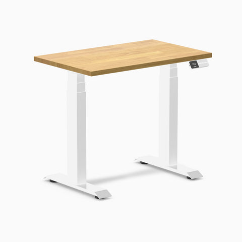 Desky Dual Mini Rubberwood Sit Stand Desk 80cm Light Oak Desktop and White Frame