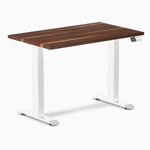 Desky Dual Mini Hardwood Sit Stand Desk 100cm Pheasantwood Desktop and White Frame