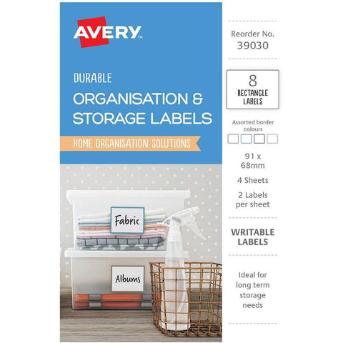 Avery 39030 Organisation And Storage Labels Rectangle 91x68mm (White) [Pack 8]