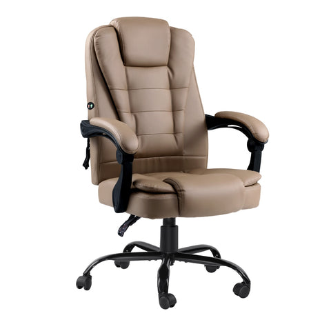 Artiss Massage Office Chair Executive Computer Gaming Chairs PU Leather (Brown)