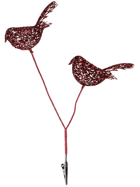 Christmas Warehouse - PICK2419 Red Robin Mesh With Embellishments Christmas Tree Clip Pick | 11cm Red