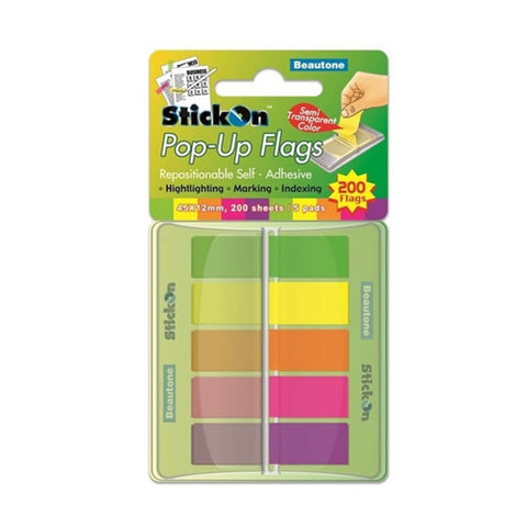 Beautone Pop-Up Stick On Flags 5 Assorted Pads - 200 sheets